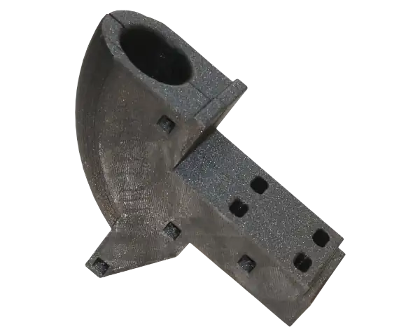 A 3d printed part hinge with a rounded edge that has a curved cylander opening