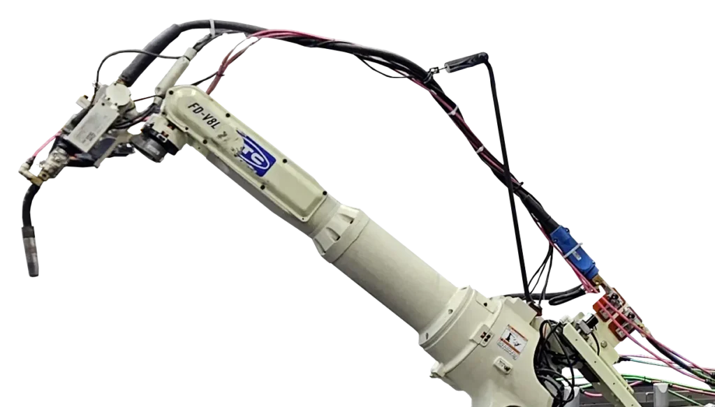 A large robotic arm with wires attached